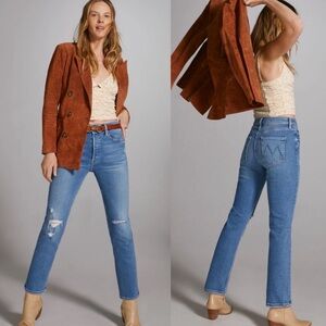 MOTHER Tomcat Light Blue Distressed Straight Leg High Waisted Jeans 27